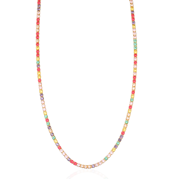 Choker Riviera de Zircônias Coloridas Banho de Ouro 18K