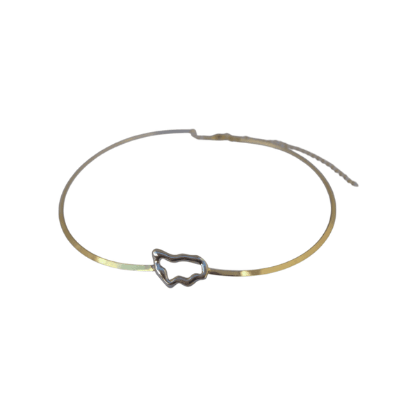 Colar Aro com detalhe de Forma Geométrica em Ródio Banho de Ouro 18K