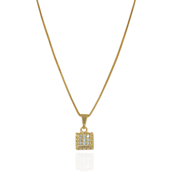 Colar Quadrado de Zircônias com Corrente Veneziana Banho de Ouro 18K