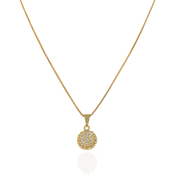 Colar Redondo de Zircônias com Corrente Veneziana Banho de Ouro 18K