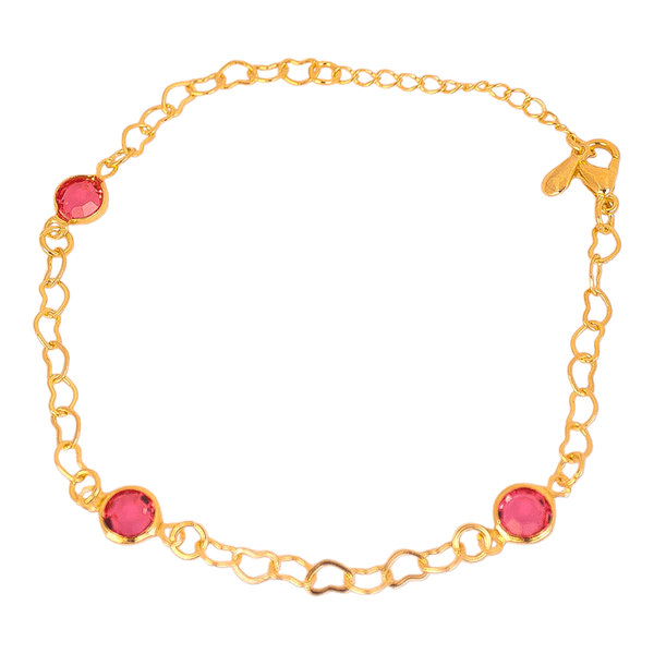 Pulseira Corrente Coração e Zirconias Rosa By Kumbayá Joias