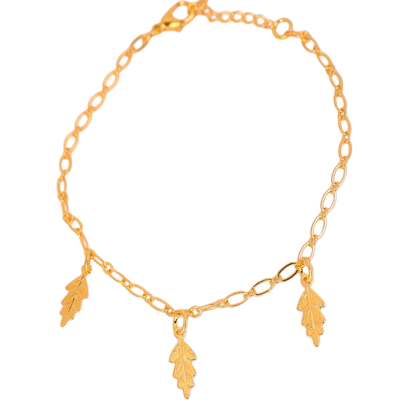 Pulseira Pingentes de Folha Trabalhada Banho de Ouro 18K