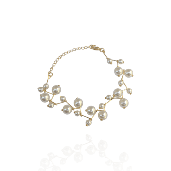 Pulseira Arabesco Bolas Grandes e Médias de Pérolas Banho de Ouro 18K