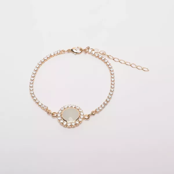 Pulseira Riviera Incolor com Detalhe Redondo em Zircônia Branca Leitosa