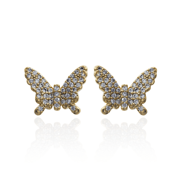 Brinco Borboleta Cravejada Banho de Ouro 18K