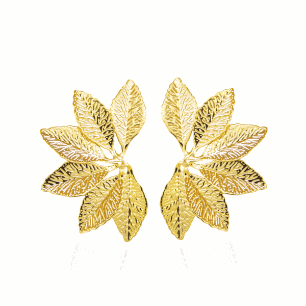 Brinco Folhas Douradas Banho de Ouro 18K