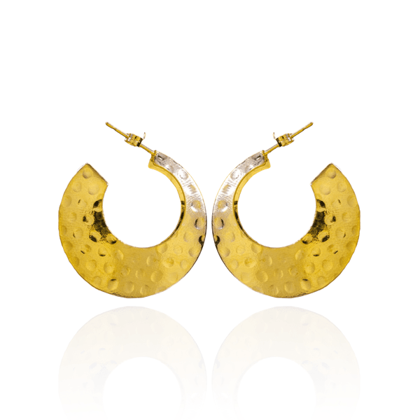 Brinco Meia Argola Texturizada Banho de Ouro 18K