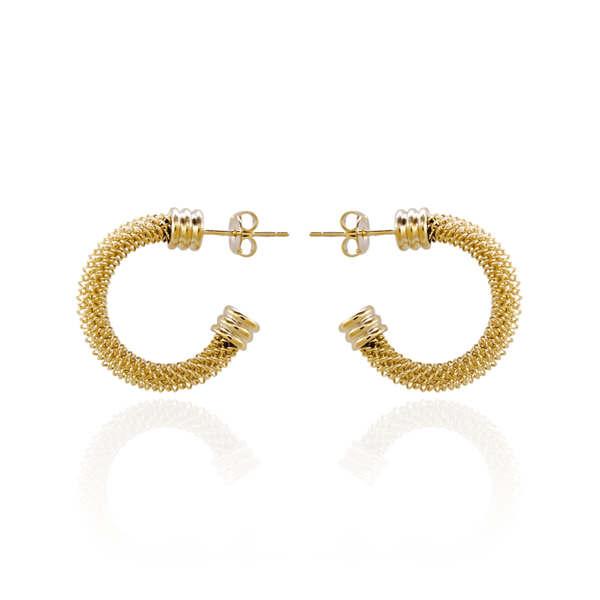 Brinco Meia Argola Malha Banho de Ouro 18K