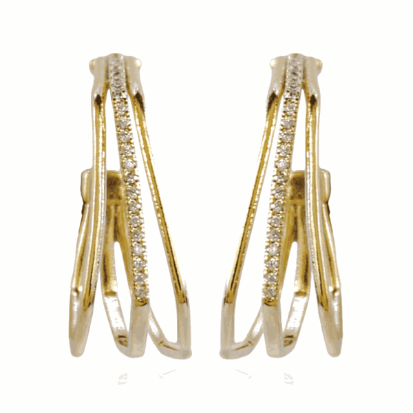 Brinco Meia Argola Três Fios com Zircônias Banho de Ouro 18K