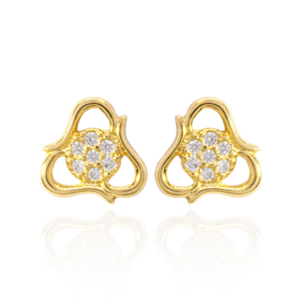 Brinco Tulipa com Zircônias Incolor Banho de Ouro 18K