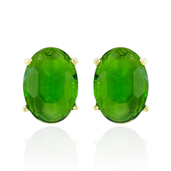 Brinco Oval Zircônia Verde Banho de Ouro 18K