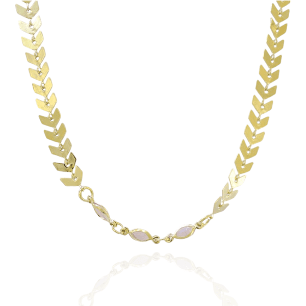 Colar Folhas Gregas com Zircônias Rosa Banhado a Ouro 18K