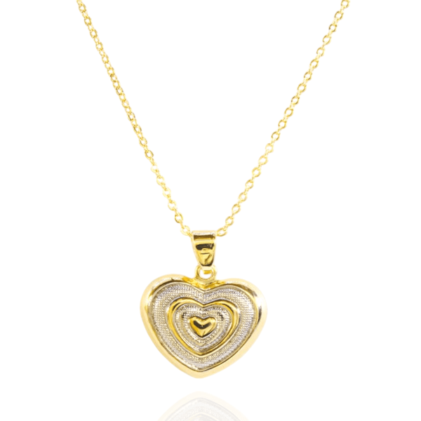 Colar Coração Dourado e Ródio Banhado a Ouro 18K