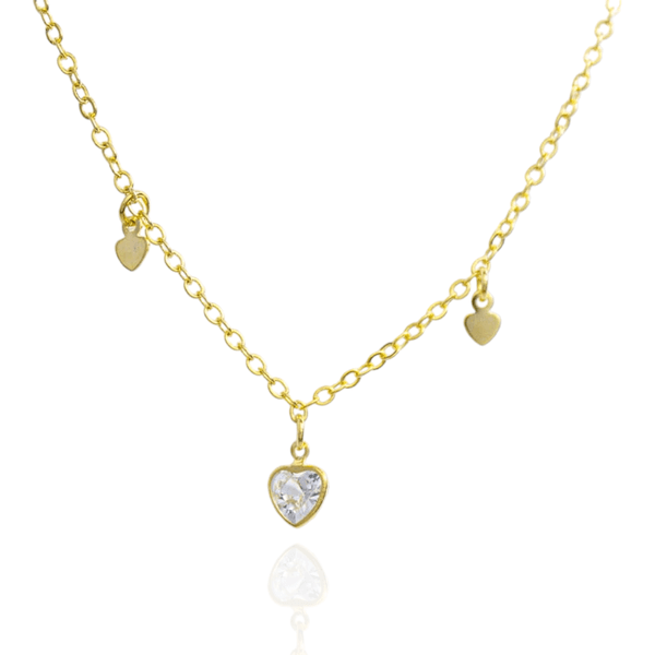 Colar Colar Três Corações Com Zircônia Banhado a Ouro 18k