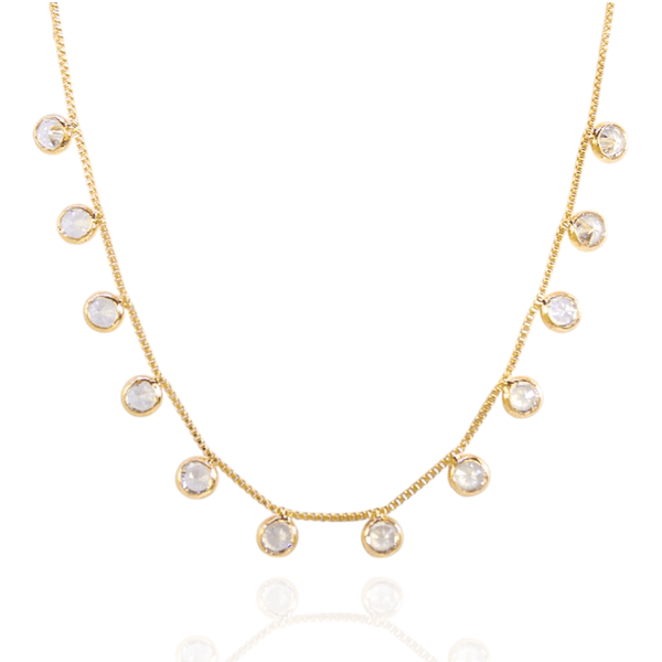 Colar Com Zircônias Penduradas Banho de Ouro 18K
