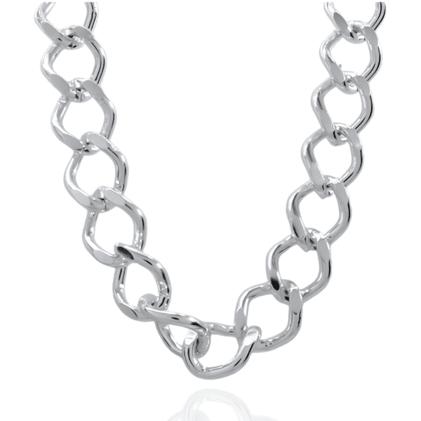 Colar Elo Groumet Grande Metal Prateado 