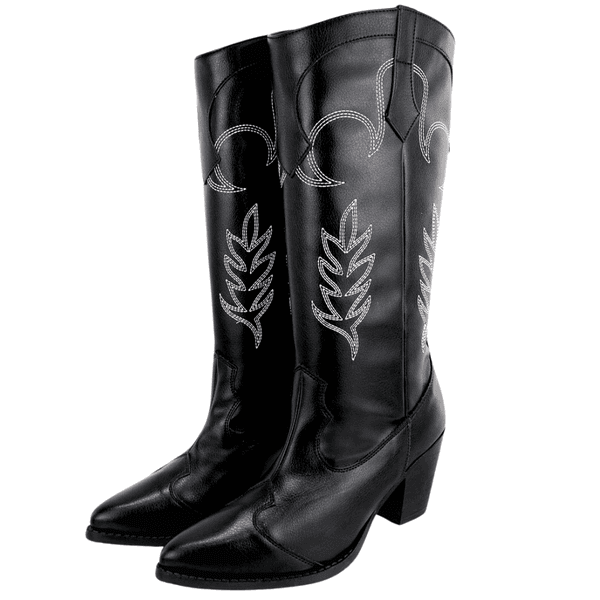Bota Tais Western Texana Bordada Preta