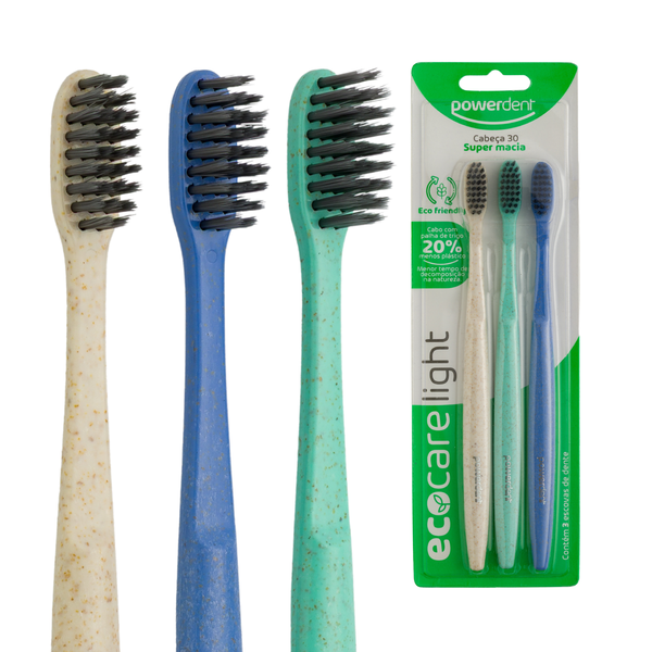 Escova de Dente Powerdent Ecocare Light Kit com 3 un