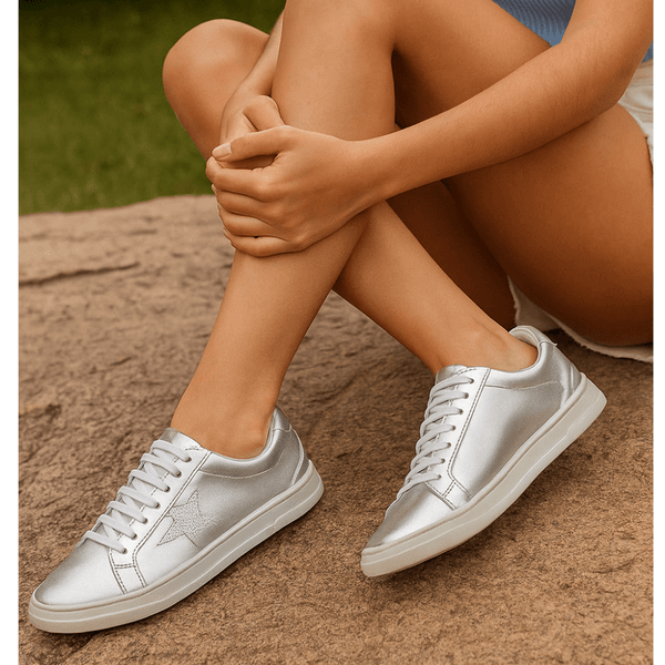 Tênis Casual Star Couro Premium Craquele Prata Luxor Prata 2018 E 