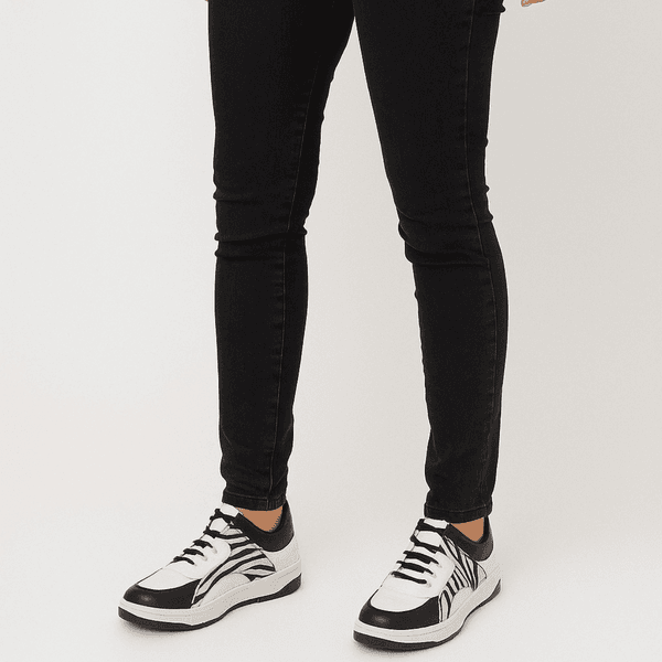 Tênis Casual Couro Premium Branco Preto Pelo Onça/ Zebra 2001