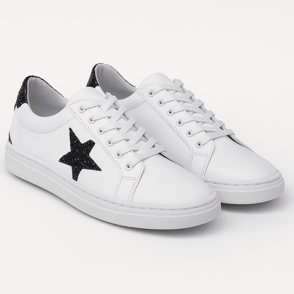 Tênis Casual Star Couro Premium Paris Branco Luxor Preto 2018 E