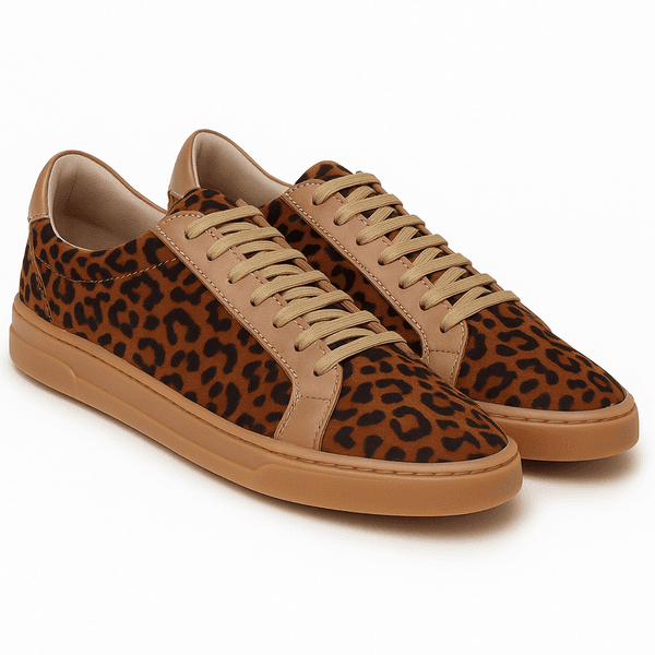 Tênis Casual Couro Premium Animal Print Velor Onça Capuccino-Graxo 2018 
