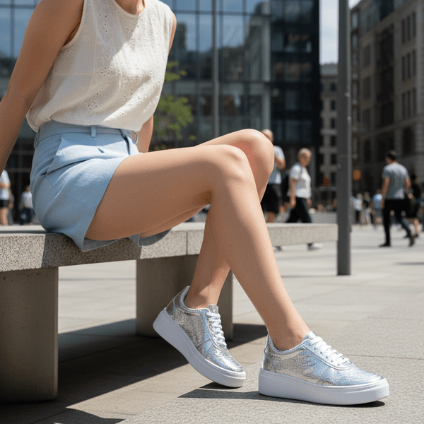 Tênis Casual Couro Premium Metalizado Craquele 2030