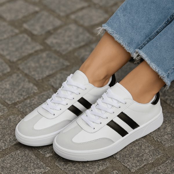 Tênis Casual Couro Premium Paris Branco Verde 2042
