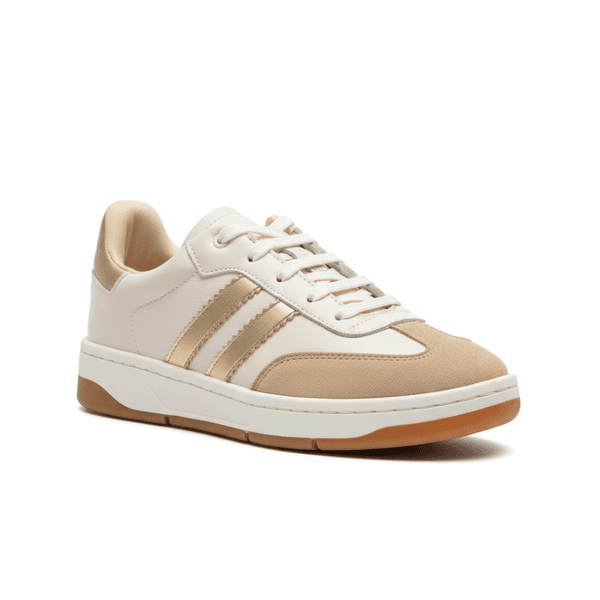Tênis Casual Couro Premium Paris Off White Nude
