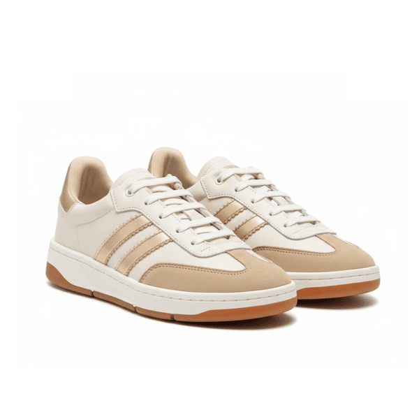 Tênis Casual Couro Premium Paris Off White Nude