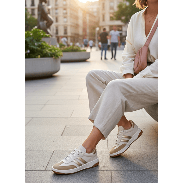 Tênis Casual Couro Premium Paris Off White Nude