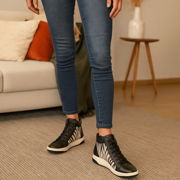 Tênis Botinha Couro Premium Animal Print Preto Pelo Zebra 2055