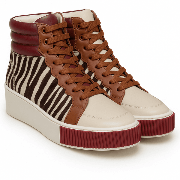 Tênis Cano Alto Premium Couro Confort Off Wite Açai Zebra Preto 2076 