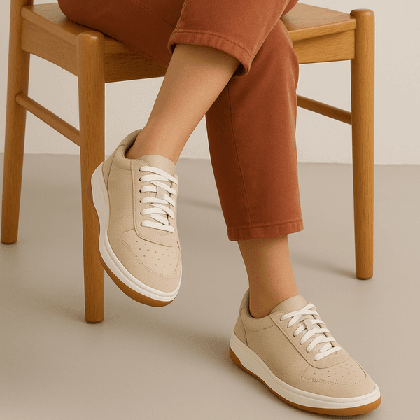 Tênis Casual Couro Premium Plume Off White Camurça Marfim 2032 