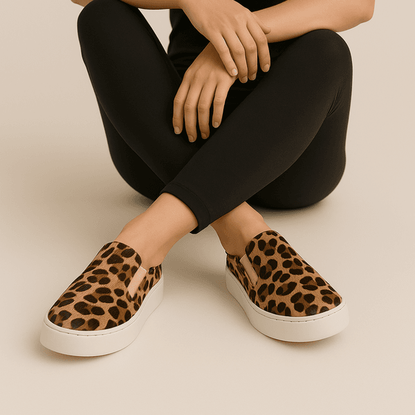 Tênis Slip On Couro Premium Pelo Leopardo Caramelo 510