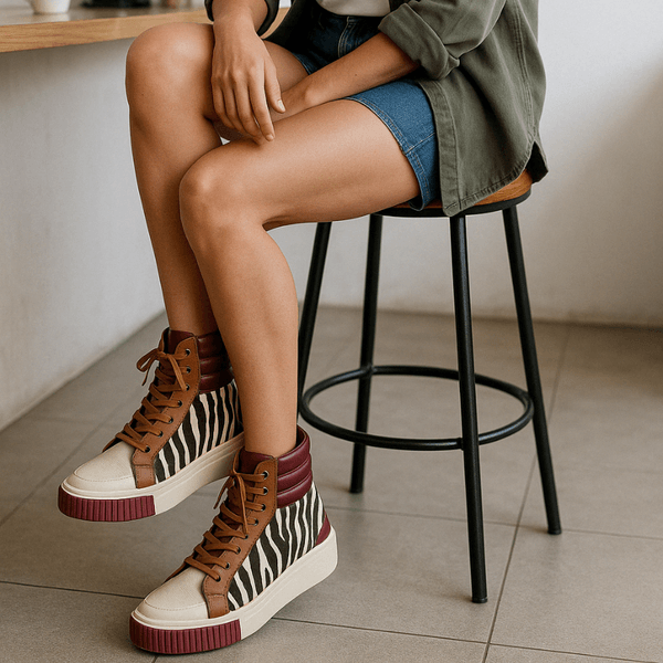 Bota Cano Baixo Premium Couro Confort Off Wite Açai Zebra Preto 2096 