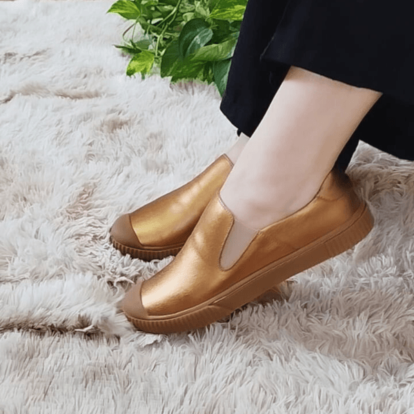 Tênis Slip On Couro Premium Confort Metalizado Bronze 510