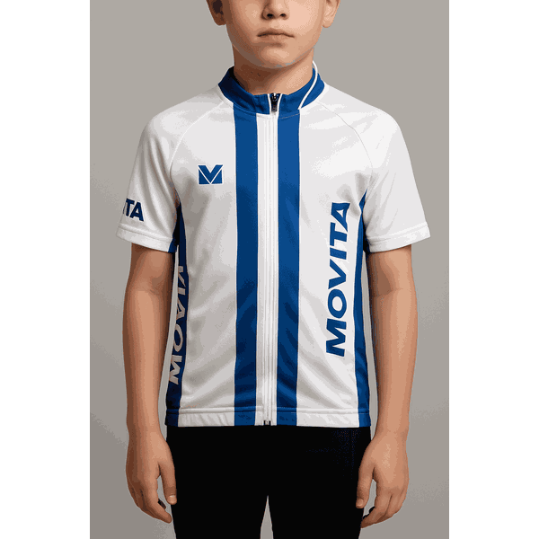 CAMISETA BIKE- MOVITÁ- MOD BRANCO LISTRA AZUL (INFANTIL)