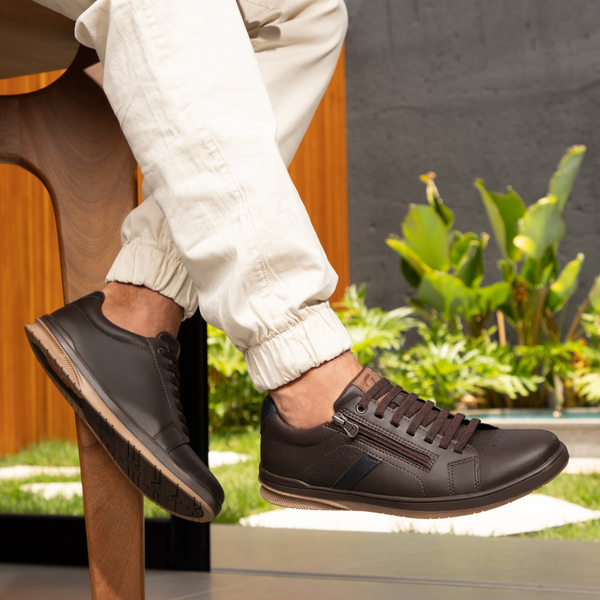 Sapatênis Casual Masculino Zíper Lateral Start Pedway Marrom
