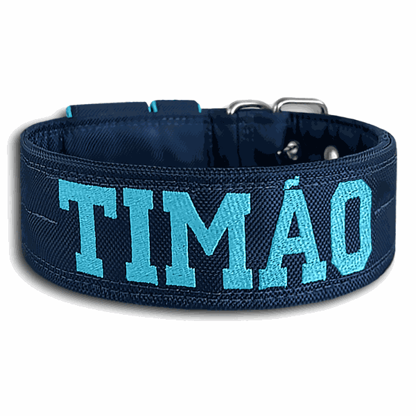 COLEIRA PERSONALIZADA 5cm azul marinho com nome em azul bebê