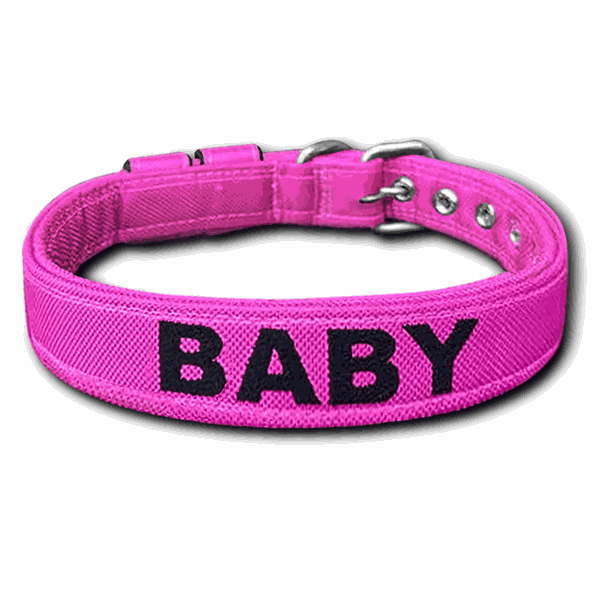 COLEIRA BABY PERSONALIZADA 3cm rosa com nome em preto