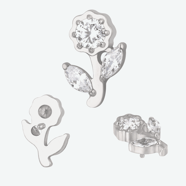  Labret Flor com Pedras Clear Formato Marquise Polidas