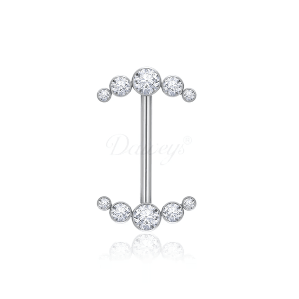 Piercing de mamilo com 5 pedras em zircônia natural.