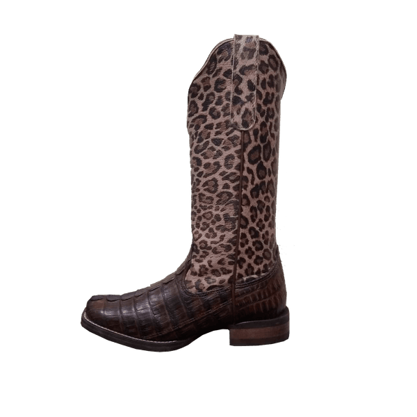 Bota Goyazes Feminina 193219-JF COURO Jacaré Tabaco - Onça Creme