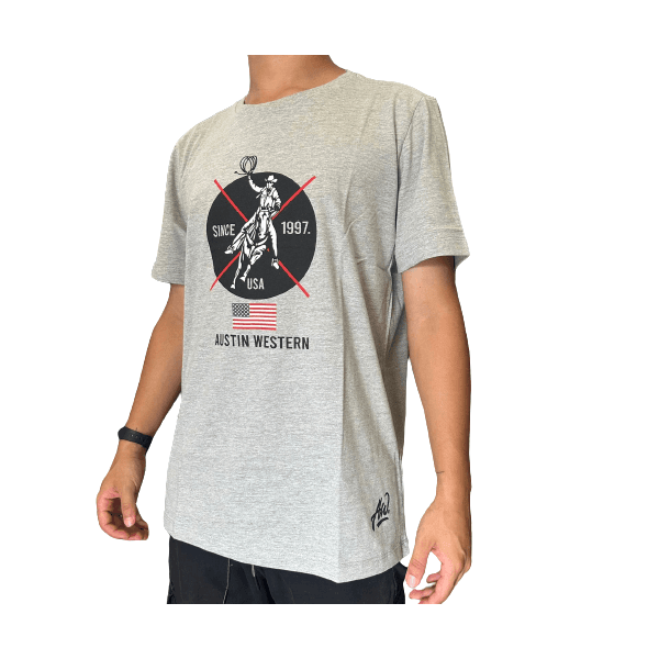 Camiseta Masculina Austin Estampada - USA/Cinza