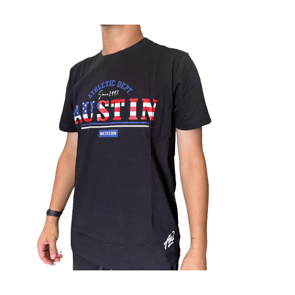 Camiseta Masculina Austin Estampada - Athletic Dept/Preta