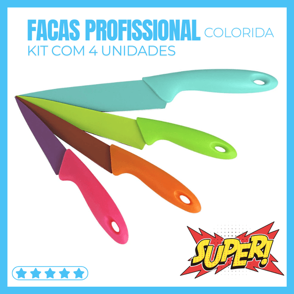 Facas Profissional Colorida Kit com 4 unidades