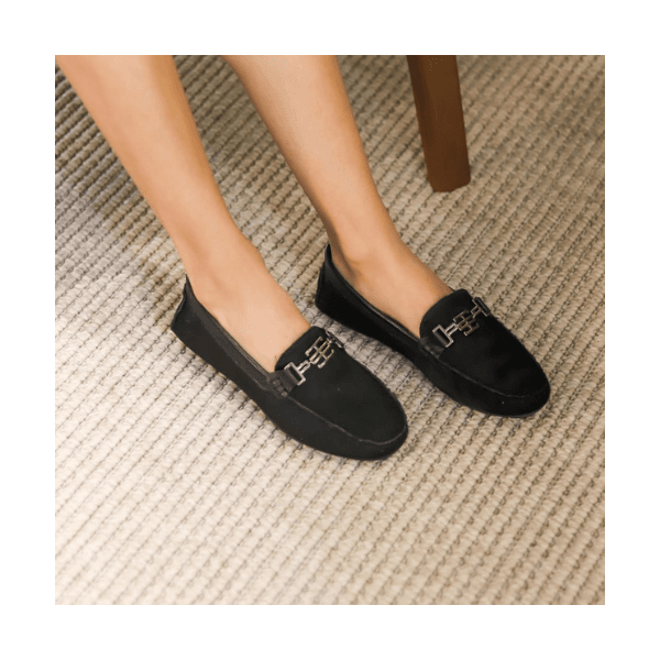 Mocassim Cecília Preto em Couro