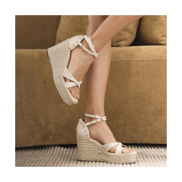 Anabela Flora Branco Off em Couro/Cortiça