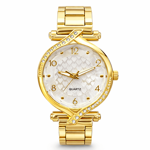 Relógio Quartz Gota Cravejada Aço Dourado 